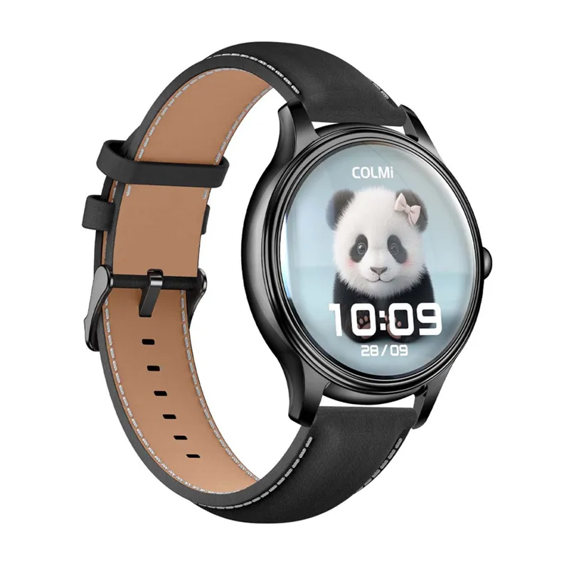 COLMI L28 Smart Watch (black silicone + black leather strap)